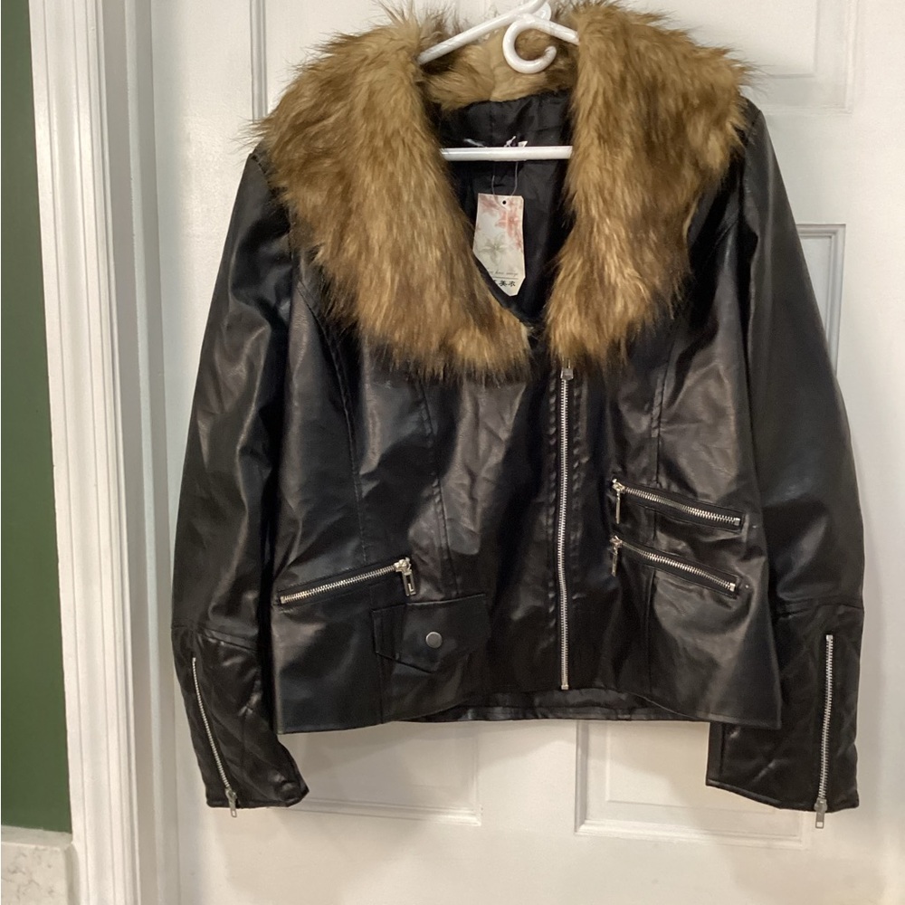 Black Leather Moto Jacket with Asymmetrical Zipper and Glossy Finish